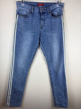 VTG Guess Blue Denim Jeans Cream/Off White Tuxedo Side Stripes Y2K Men's Size 33